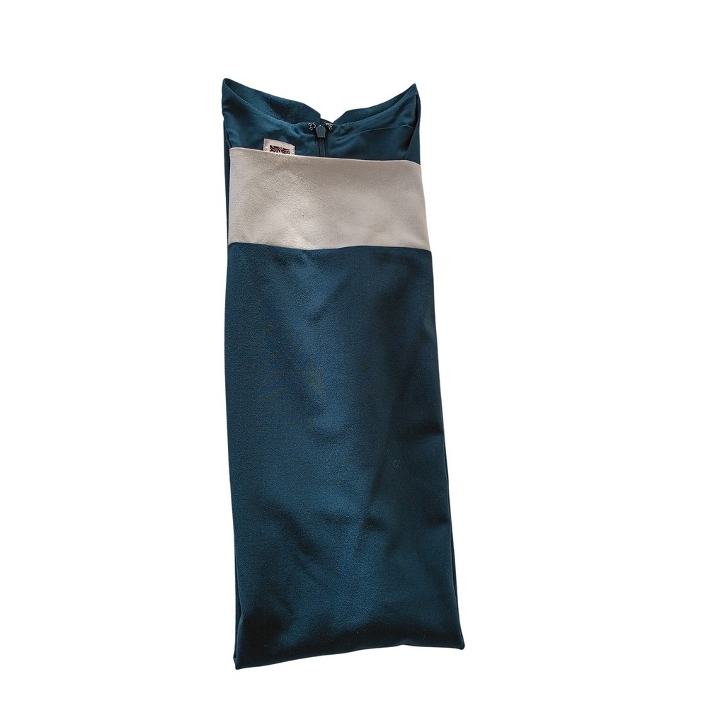 VTG Anne Klein Teal Ivory Colorblock Sheath Dress Slveless Zip 6 Career Classic - Picture 5 of 9